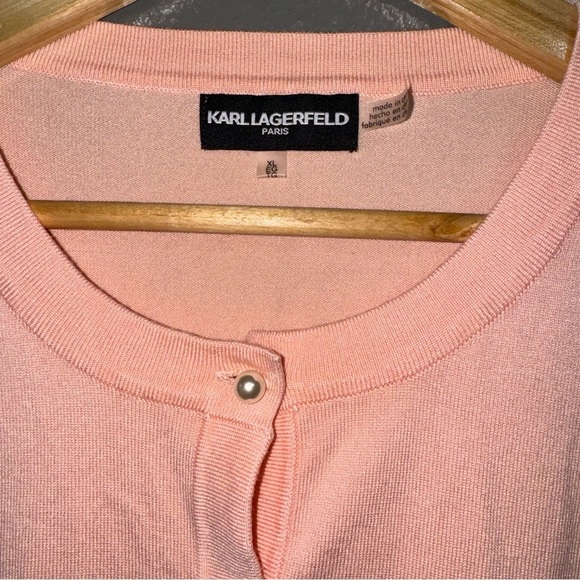 Karl Lagerfeld pink pearl button cardigan size XL - Picture 5 of 7